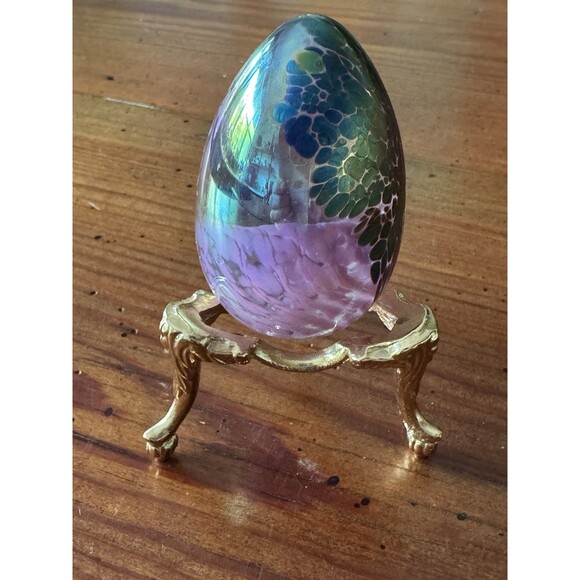 Vintage 1989 Mount Saint Helens Ash Iridescent Art Glass Egg Paperweight Signed - Picture 13 of 15